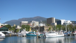 Mt Wellington, Hobart city from Victoria Dock.